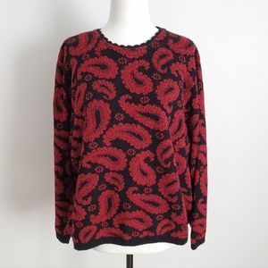 Vintage Black & Red Print Sweater Size Large